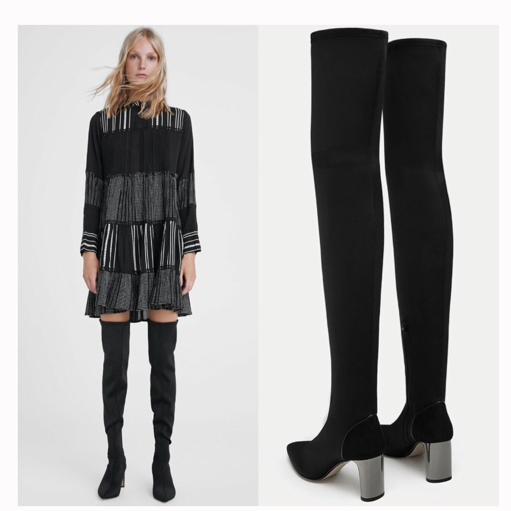 Zara Heeled Black Fabric Boot